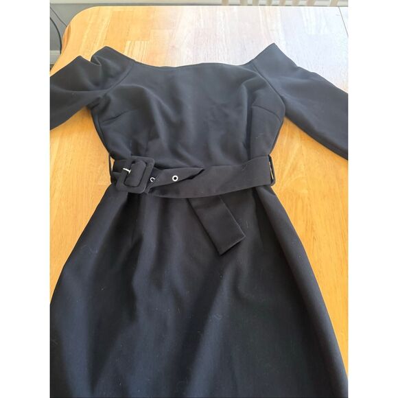 ZARA Elegant Black Belted Midi Dress with 3/4 Sleeves”SZ M - Picture 5 of 10